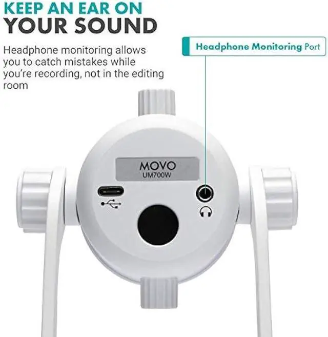 Alt view image 7 of 7 - Movo UM700W White Desktop USB Microphone for Computer - Studio Mic with 4 Pickup Patterns - USB Gaming Microphone for PC, Mac, and Android - Best Mic for Podcast Recording and Streaming Setup