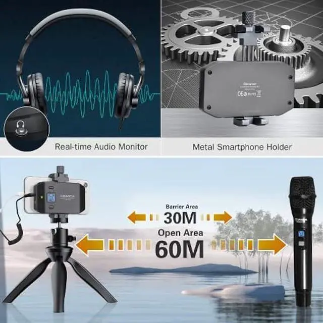 Alt view image 2 of 5 - Wireless Microphone for Smartphone, Comica CVM-WS50(H) Handheld Microphone for iPhone/Android Phones Interview, Professional Recording Mic for Sing Video Vlog YouTube TikTok Facebook Livestream
