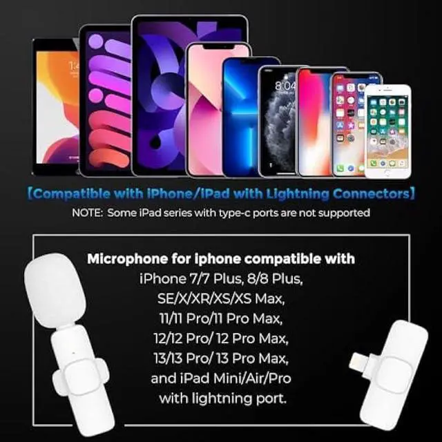 Alt view image 4 of 6 - Wireless Lavalier Microphone for iPhone iPad, mini Lapel Wireless Microphone for Video Recording, TikTok Facebook Live Steam, Youtubers, Vloggers, Interview, Clip-on Plug & Play (White)