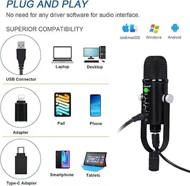 Alt view image 5 of 5 - USB Microphone Condenser Computer PC Gaming Mic Podcast Microphone Kit for Streaming,Recording,Vocals,ASMR,Voice,Cardioid Studio Mic for Phone/Pad/Android/MAC/Laptop/PS4/USB C Phone,YouTube