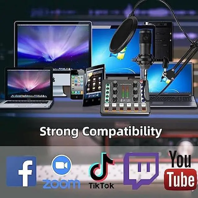 Alt view image 6 of 7 - Podcast Equipment Bundle, BM-800 Podcast Microphone Bundle-Voice Changer with live Sound Card-Studio Condenser Microphone for Phone, PC, DJ, Perfect for Recording, Singing, Streaming and Gaming