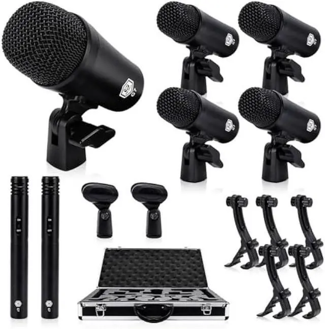 Main image of W IN-MIX G7 7-Piece Wired Dynamic Drum Mic Kit (Whole Metal)- Kick Bass, Tom/Snare & Cymbals Microphone Use for Drums, Vocal, Other Instrument Complete with Thread Clip, Mics Holder