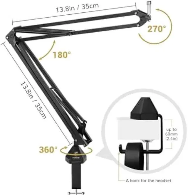 Alt view image 5 of 6 - TONOR Condenser Microphone 192kHz/24Bit, USB Cardioid Computer Mic Kit with Upgraded Boom Arm/Spider Shock Mount for Recording, Streaming, Gaming, Podcasting, Voice Over, YouTube, TC-2030
