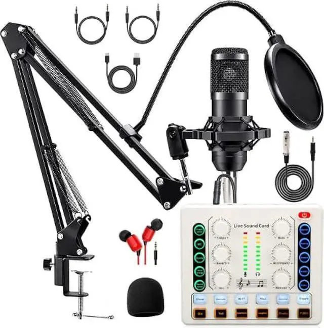 Main image of Podcast Equipment Bundle, BM-800 Podcast Microphone Bundle-Voice Changer with Mic Arm-Studio Condenser Microphone for Phone, PC, DJ, Perfect for Video Recording, Streaming Media, Gaming and Singing