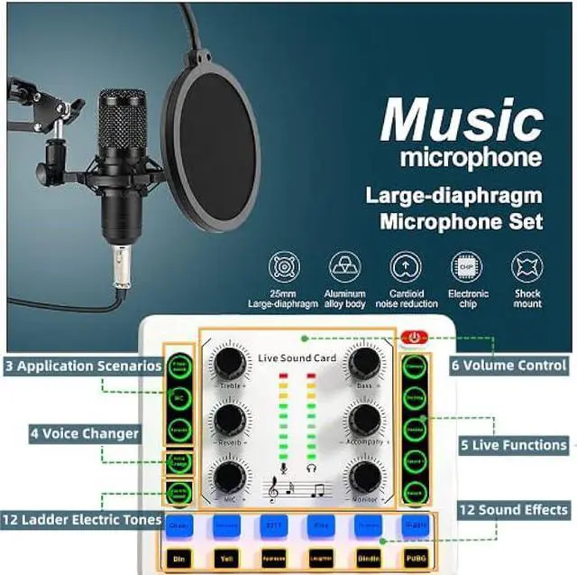 Alt view image 4 of 5 - Podcast Equipment Bundle, BM-800 Podcast Microphone Bundle-Voice Changer with Mic Arm-Studio Condenser Microphone for Phone, PC, DJ, Perfect for Video Recording, Streaming Media, Gaming and Singing