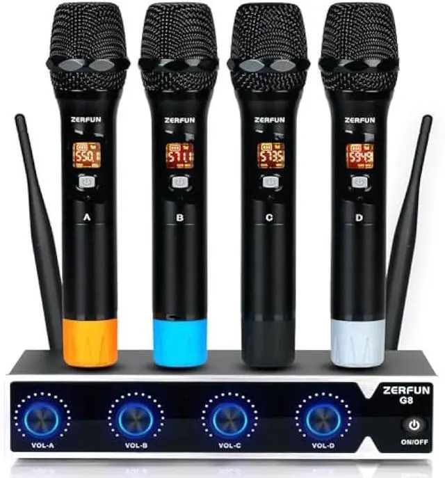Main image of Pro Wireless Microphone System 4 Channel, UHF Metal Cordless Handheld Mics for Church Karaoke Singing, 4x50 Adjustable Frequency(G8 Battery 4 Handheld)