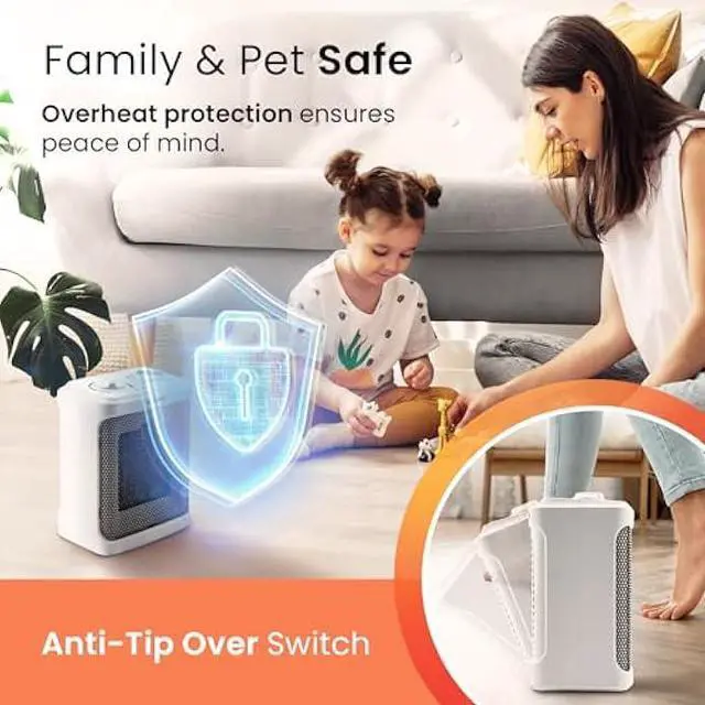 Alt view image 5 of 6 - Pro Breeze Space Heater  1500W Portable Electric Heater for Indoor Use, Ceramic Heater with Adjustable Thermostat, Small Heater for Home, Bedroom, Office, Garage with 3 Operating Modes - White