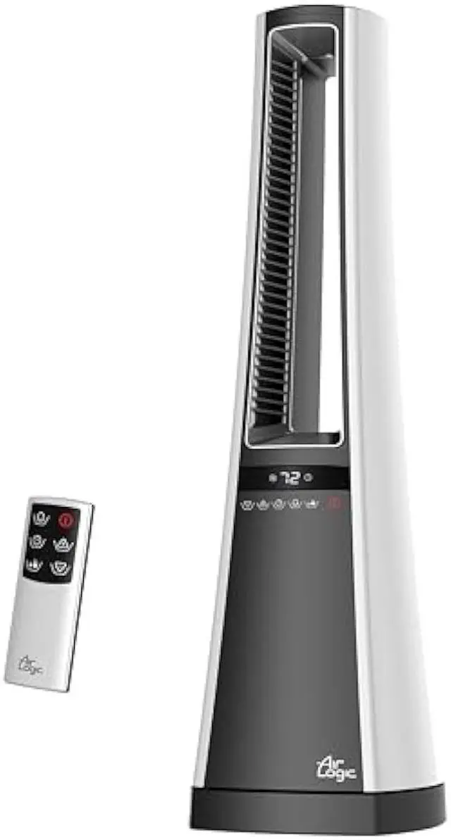 Main image of Lasko Oscillating Bladeless Ceramic Tower Space Heater for Home with Enhanced Safety, Adjustable Thermostat, Filter, Timer and Remote Control, 27 Inches, Silver, 1500W, AW300