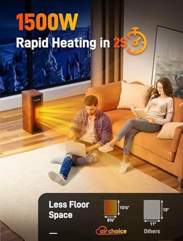 Alt view image 2 of 5 - Air Choice Infrared Space Heater, 1500W PTC Portable Electric Heaters Fast & Quiet Heating Tower Room Heater for Bedroom, Office, Home