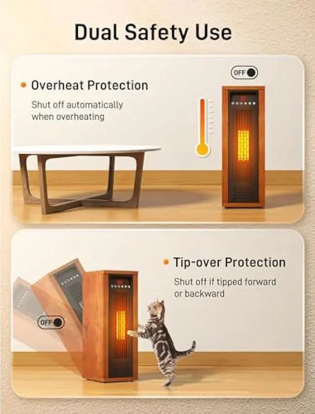 Alt view image 5 of 5 - Air Choice Infrared Space Heater, 1500W PTC Portable Electric Heaters Fast & Quiet Heating Tower Room Heater for Bedroom, Office, Home