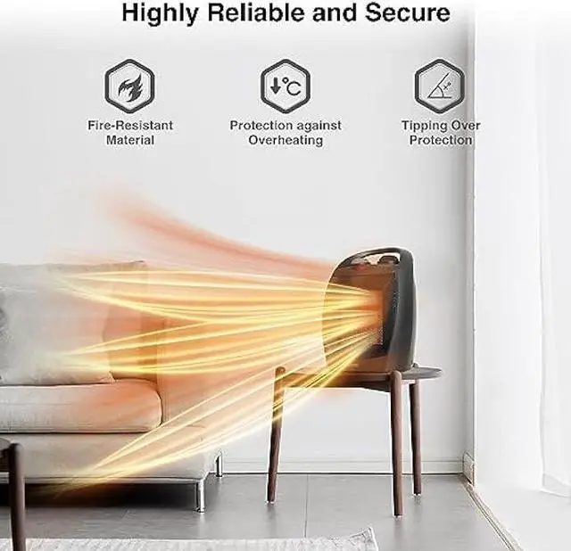 Alt view image 6 of 7 - Small Portable Space Heater for Indoor Use - Lutntc 1500W Safe and Quiet Ceramic electric Heater Fan, Heat Up 200 Square Feet for Room, Office, Desk