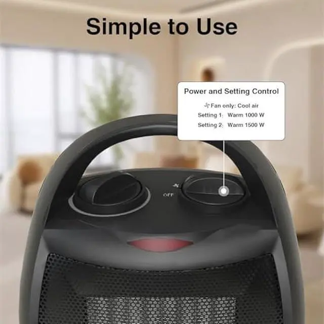 Alt view image 3 of 7 - Small Portable Space Heater for Indoor Use - Lutntc 1500W Safe and Quiet Ceramic electric Heater Fan, Heat Up 200 Square Feet for Room, Office, Desk