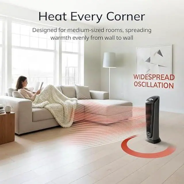 Alt view image 4 of 5 - Lasko Tower Space Heater Indoor, Compact Electric Heaters for Indoor Use, Small Space Heater with Remote, Ideal Lasko Space Heaters for Indoor Use, 22.5 Inches, Grey/Black, 1500W, 751320