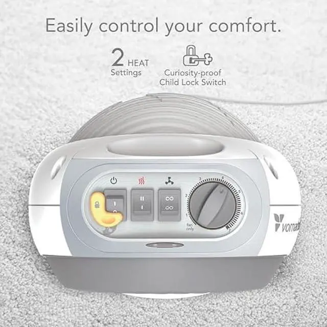 Alt view image 4 of 5 - Vornadobaby Tempa Nursery Space Heater, Electric Space Heater for Baby with Locking Controls, Tipover Protection, Safety Shutoff, Hidden Cord Storage, Adjustable Thermostat