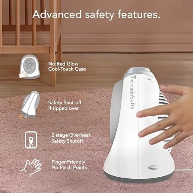 Alt view image 5 of 5 - Vornadobaby Tempa Nursery Space Heater, Electric Space Heater for Baby with Locking Controls, Tipover Protection, Safety Shutoff, Hidden Cord Storage, Adjustable Thermostat