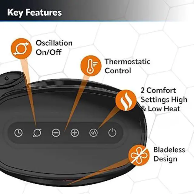 Alt view image 4 of 6 - Lasko Oscillating Bladeless Ceramic Tower Space Heater for Home with Enhanced Safety, Adjustable Thermostat, Timer and Remote Control, 38.05 x 9.19 x 7.0, Black, 1500W, CW210