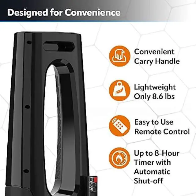 Alt view image 6 of 6 - Lasko Oscillating Bladeless Ceramic Tower Space Heater for Home with Enhanced Safety, Adjustable Thermostat, Timer and Remote Control, 38.05 x 9.19 x 7.0, Black, 1500W, CW210