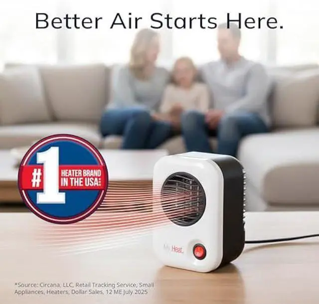 Alt view image 4 of 5 - Lasko MyHeat Personal Space Heater, Compact, White