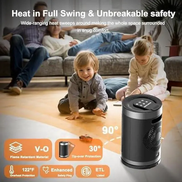 Alt view image 5 of 7 - Small Space Heater, Portable Electric Heater with Temperature Sensor for Indoor Use, Digital Display, 1-12H Timer, Eco and Fan Mode,1500W PTC Ceramic Fast Safety Heat for Office,Bedroom, Tiny Home