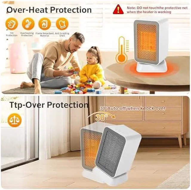 Alt view image 6 of 6 - AIDENOEY Space Heater with 3 Modes1000W Energy Efficient Quiet Mini Portable Heaters, 45°PTC Ceramic Fast Heater with Timer & Auto Shut Off Function for Office Home Indoor Use (White)