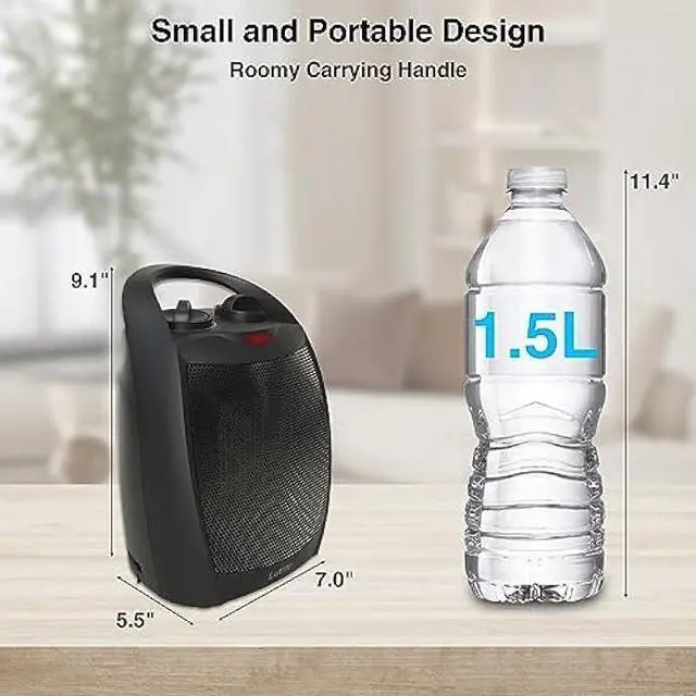 Alt view image 2 of 7 - Small Portable Space Heater for Indoor Use - Lutntc 1500W Safe and Quiet Ceramic electric Heater Fan, Heat Up 200 Square Feet for Room, Office, Desk