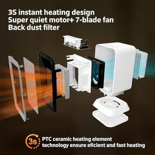 Alt view image 2 of 6 - AIDENOEY Space Heater with 3 Modes1000W Energy Efficient Quiet Mini Portable Heaters, 45°PTC Ceramic Fast Heater with Timer & Auto Shut Off Function for Office Home Indoor Use (White)