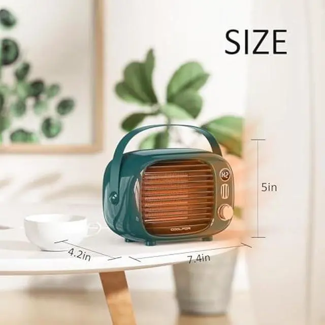 Alt view image 3 of 7 - Space Heater, 800W/500W Small Desk Heater with Temperature Control, Safe and Quiet Ceramic Desktop Heating Fan for Home Bedroom Office Desk Indoor Use, Dark Green