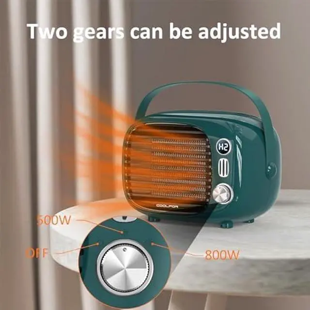 Alt view image 4 of 7 - Space Heater, 800W/500W Small Desk Heater with Temperature Control, Safe and Quiet Ceramic Desktop Heating Fan for Home Bedroom Office Desk Indoor Use, Dark Green