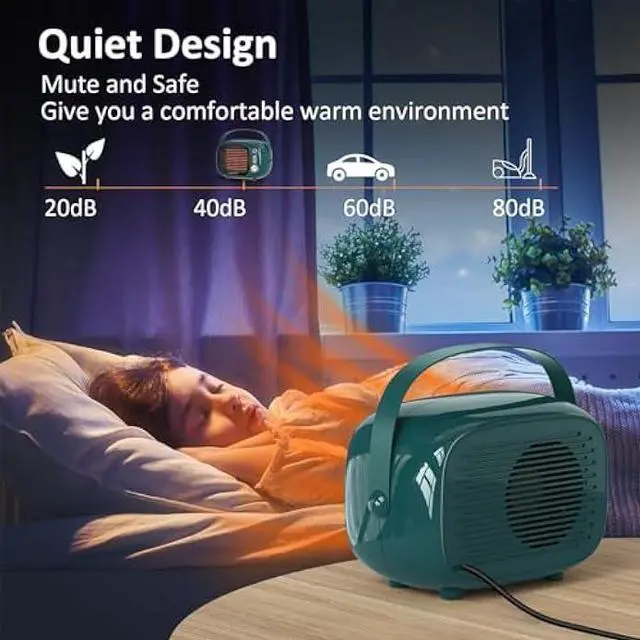 Alt view image 5 of 7 - Space Heater, 800W/500W Small Desk Heater with Temperature Control, Safe and Quiet Ceramic Desktop Heating Fan for Home Bedroom Office Desk Indoor Use, Dark Green
