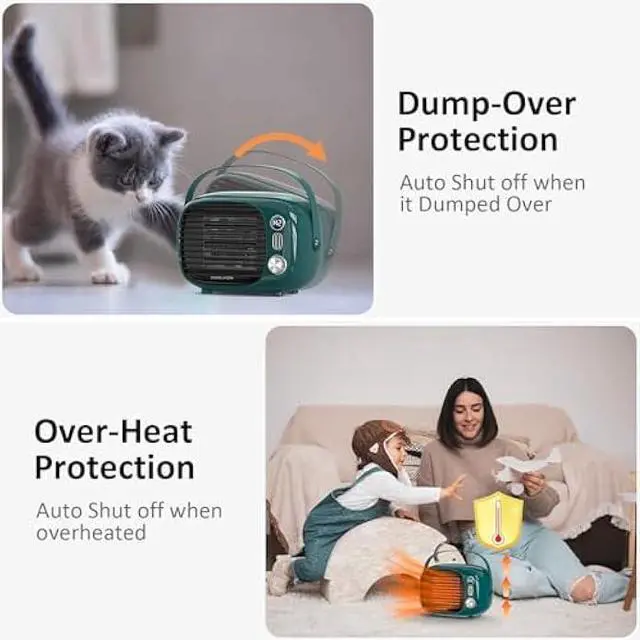 Alt view image 6 of 7 - Space Heater, 800W/500W Small Desk Heater with Temperature Control, Safe and Quiet Ceramic Desktop Heating Fan for Home Bedroom Office Desk Indoor Use, Dark Green