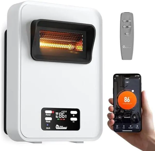 Main image of Dr. Infrared Heater Ecoheat Wall Hung or Wall Mounted Electric Space Heater, Dual System with Infrared and Fan Forced, Remote Control, 1500W, White