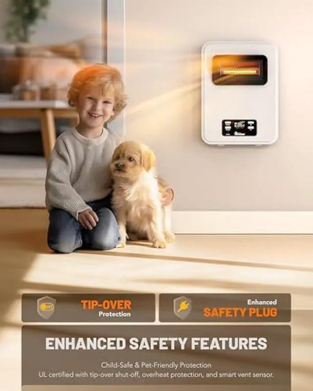 Alt view image 5 of 6 - Dr. Infrared Heater Ecoheat Wall Hung or Wall Mounted Electric Space Heater, Dual System with Infrared and Fan Forced, Remote Control, 1500W, White