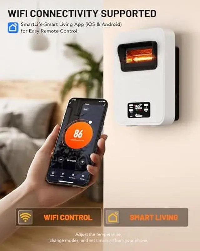 Alt view image 6 of 6 - Dr. Infrared Heater Ecoheat Wall Hung or Wall Mounted Electric Space Heater, Dual System with Infrared and Fan Forced, Remote Control, 1500W, White