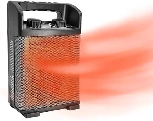 Main image of HICFM 1500W Electric Utility Space Heater BTU 5120 with Thermostat Control, 2 Power Setting, Fan Only Option, Built-in Carrying Handle, Tip-Over Switch, Cool Touch, UL Safety