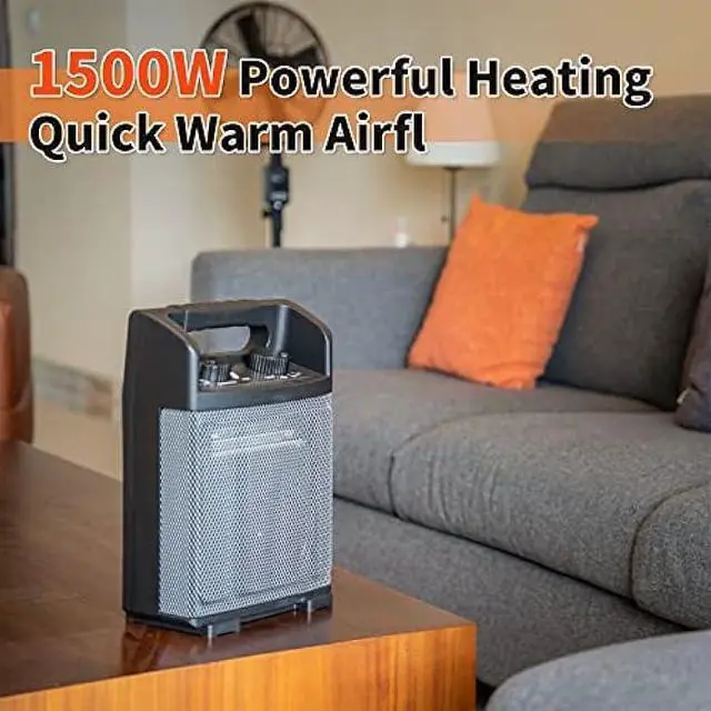 Alt view image 3 of 5 - HICFM 1500W Electric Utility Space Heater BTU 5120 with Thermostat Control, 2 Power Setting, Fan Only Option, Built-in Carrying Handle, Tip-Over Switch, Cool Touch, UL Safety