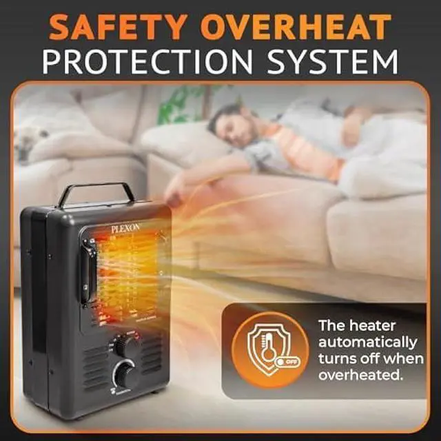 Alt view image 4 of 5 - Plexon Electric Milkhouse Space Heater 1500W, Space Heaters for Indoor Use with Adjustable Thermostat, Overheat Protection, Tip-Over Safety Switch, Ideal for Garage, Greenhouse
