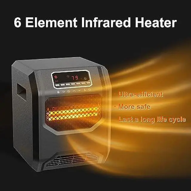 Alt view image 4 of 5 - Infrared Space Heater 3 Mode 1500W Electric heater with 6 Quartz Infrared Element Child Lock Timer Remote for Indoor Use WEWARM