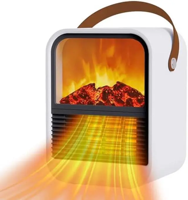 Main image of Portable Mini Electric Fireplace Heater,Small Room Space Heaters for Indoor Use with 3D Flames,PTC Ceramic Heater, Desk Space Heater for Bedroom,Bathroom and Office Quiet Small(White)
