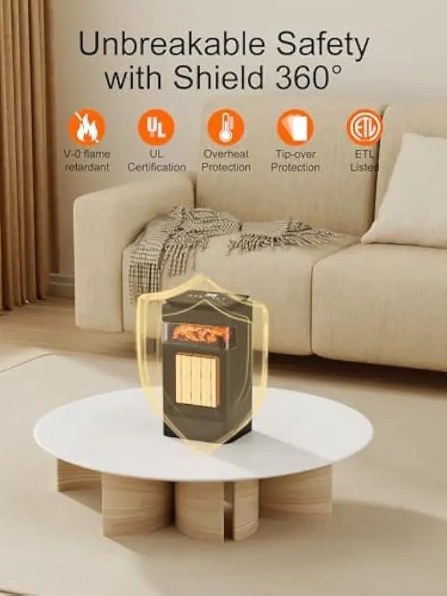 Alt view image 3 of 6 - Space Heaters for indoor Use,1500W Electric Portable Heater with Adjustable Thermostat,Small PTC Ceramic Heater for Room,Bedroom,Office,75°Oscillation, Tip-over Protection (touch)