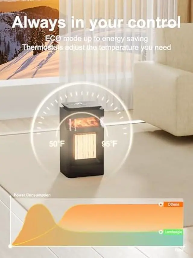 Alt view image 5 of 6 - Space Heaters for indoor Use,1500W Electric Portable Heater with Adjustable Thermostat,Small PTC Ceramic Heater for Room,Bedroom,Office,75°Oscillation, Tip-over Protection (touch)