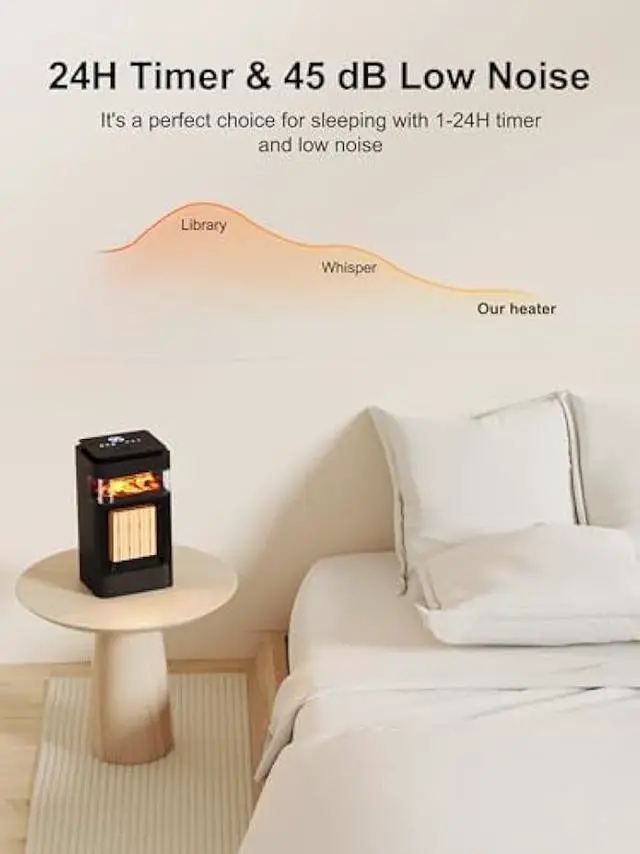 Alt view image 6 of 6 - Space Heaters for indoor Use,1500W Electric Portable Heater with Adjustable Thermostat,Small PTC Ceramic Heater for Room,Bedroom,Office,75°Oscillation, Tip-over Protection (touch)