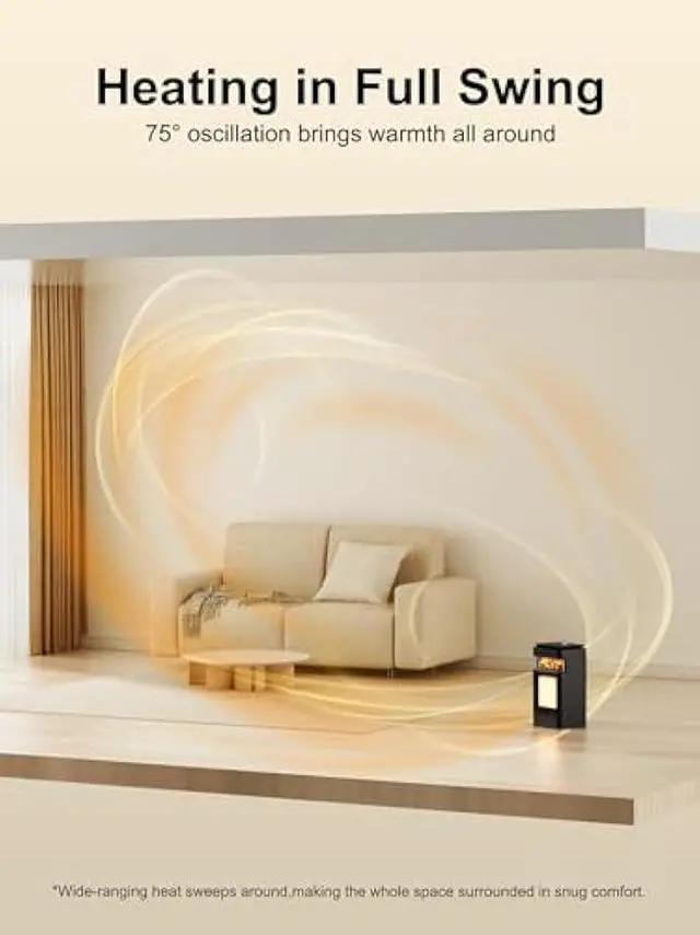 Alt view image 4 of 6 - Space Heaters for indoor Use,1500W Electric Portable Heater with Adjustable Thermostat,Small PTC Ceramic Heater for Room,Bedroom,Office,75°Oscillation, Tip-over Protection (touch)