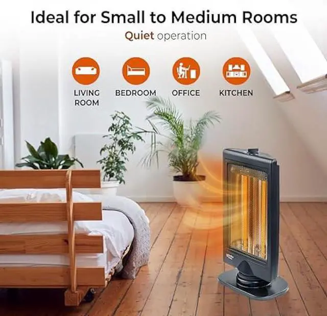 Alt view image 4 of 5 - Comfort Zone Oscillating Portable Space Heater, Flat Panel, Halogen, Infrared, Electric, Adjustable Tilt, Overheat Sensor, Stay-Cool, & Tip-Over Switch, Ideal for Home, Bedroom, & Office, 800W, CZHTV9