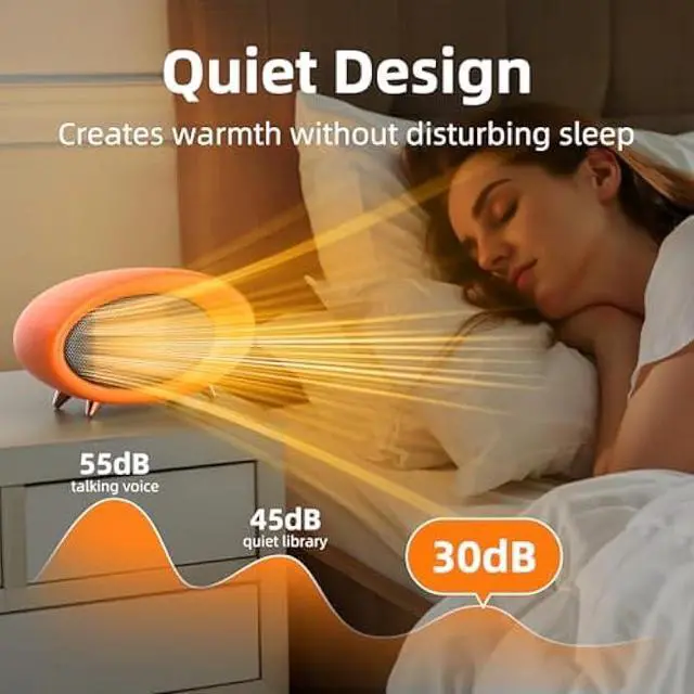 Alt view image 3 of 5 - Space Heater, 600W Small Desk Heater for Indoor Use,Fast Safety Personal Desktop Heaters for Bedroom Table Home Office(Orange)