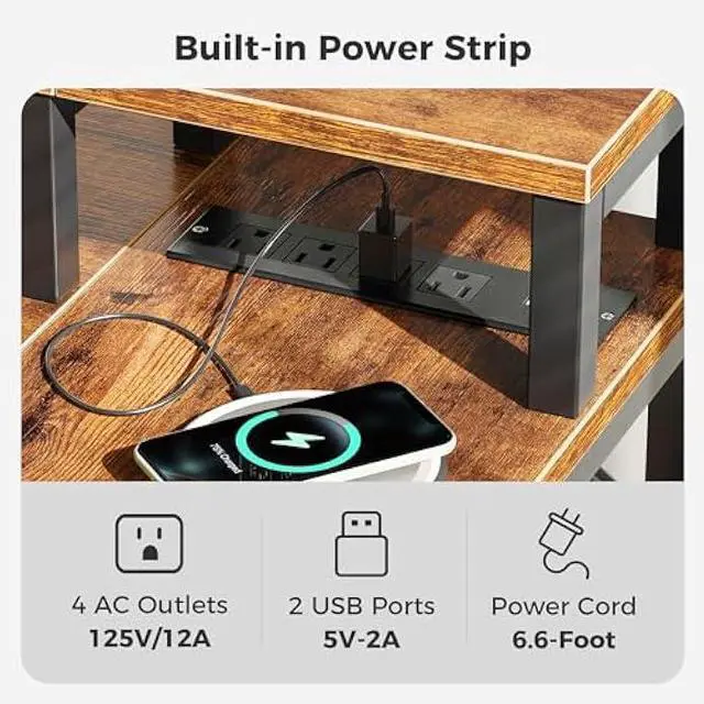 Alt view image 4 of 5 - SUPERJARE 47 inch Reversible L Shaped Desk with LED Lights & Power Outlets, Computer Desk with Shelves & Monitor Stand, Gaming Desk with Drawer, Home Office Desk Corner Desk, Rustic Brown