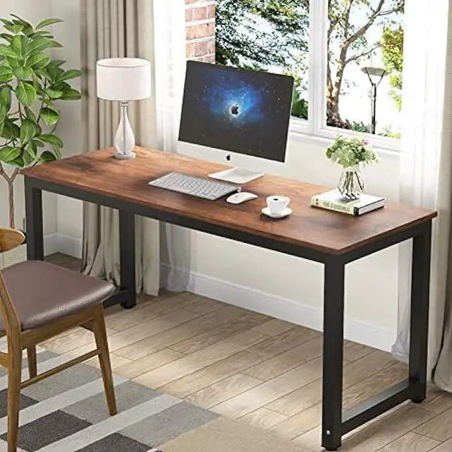 Alt view image 4 of 5 - Tribesigns Computer Desk, 63 inch Large Office Desk Computer Table Study Writing Desk Workstation for Home Office, Rustic Brown