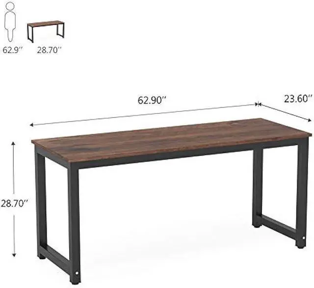 Alt view image 3 of 5 - Tribesigns Computer Desk, 63 inch Large Office Desk Computer Table Study Writing Desk Workstation for Home Office, Rustic Brown