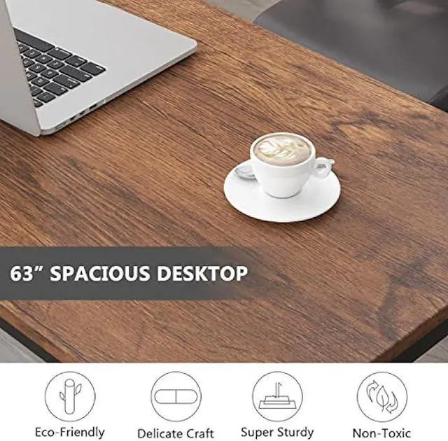 Alt view image 5 of 5 - Tribesigns Computer Desk, 63 inch Large Office Desk Computer Table Study Writing Desk Workstation for Home Office, Rustic Brown