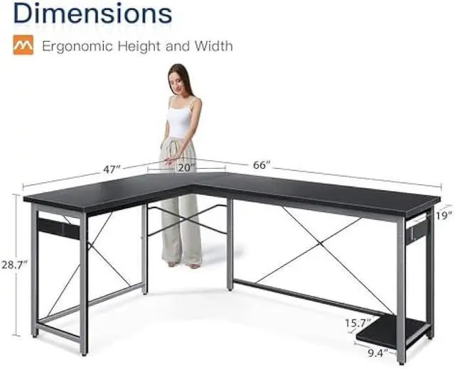 Alt view image 3 of 5 - Coleshome 66 L Shaped Gaming Desk, Corner Computer Desk, Sturdy Home Office Computer Table, Writing Desk, Larger Gaming Desk Workstation, Black