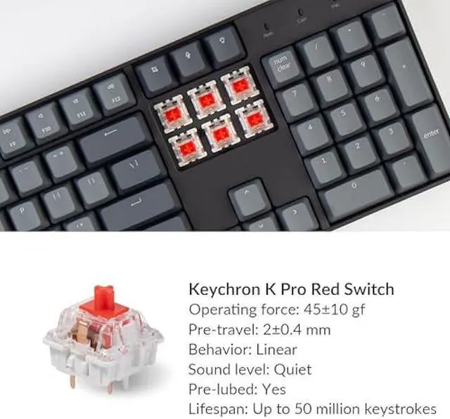 Alt view image 4 of 5 - Keychron K10 Full Size 104 Keys Bluetooth Wireless Mechanical Gaming Keyboard for Mac Windows K Pro Red Switch, Multitasking/White LED Backlight/USB C Wired Computer Keyboard